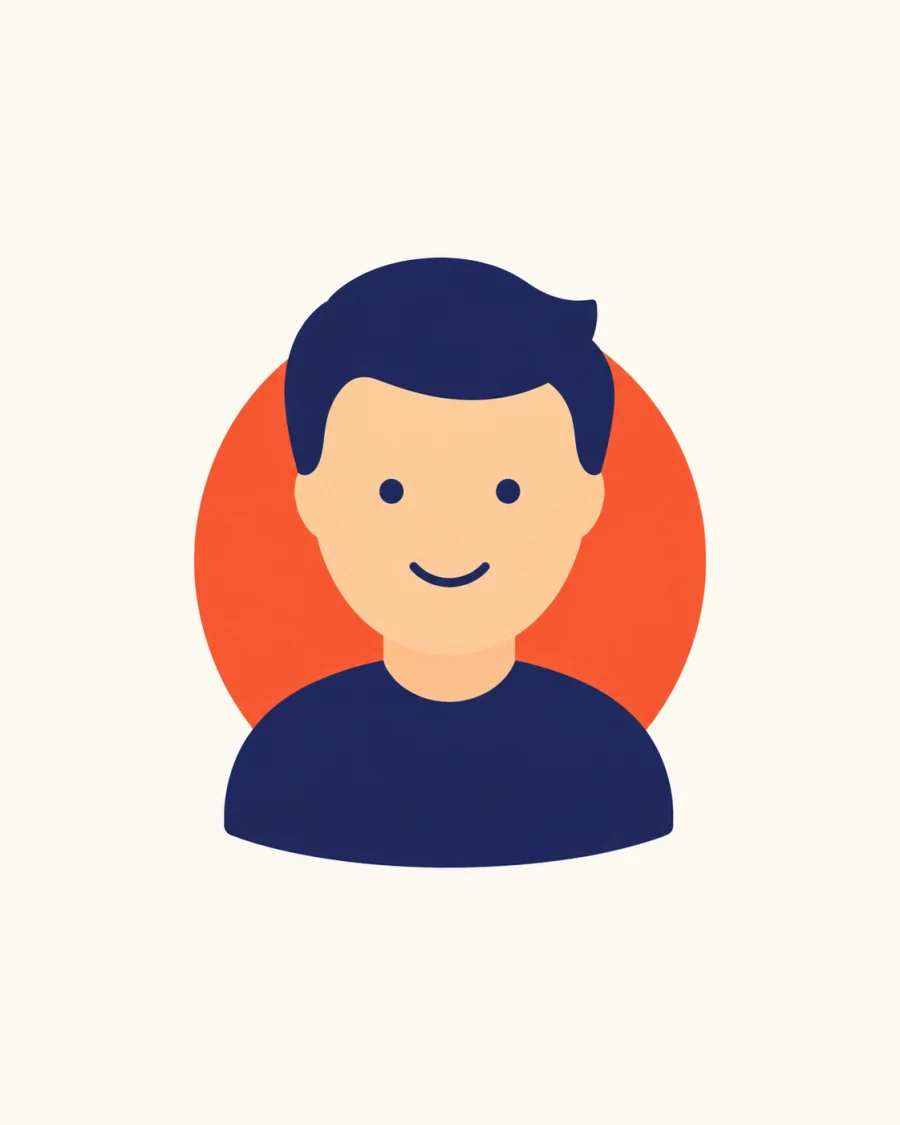 Cartoon male avatar without glasses representing Zak, founder of Liftverge