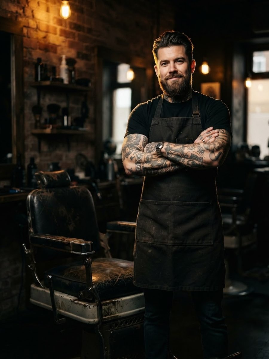 Barber portrait with black apron