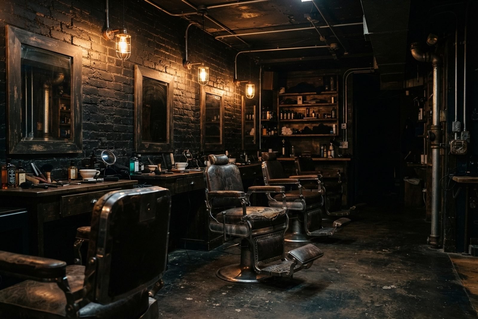 Vintage industrial barbershop interior