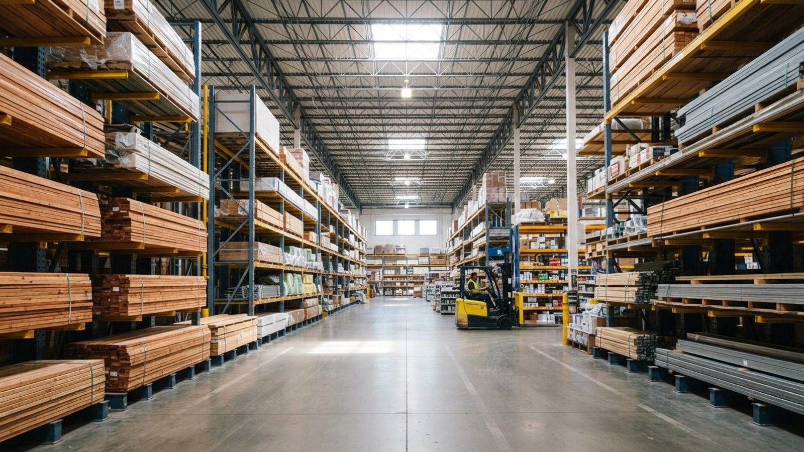 Building supply warehouse aisle