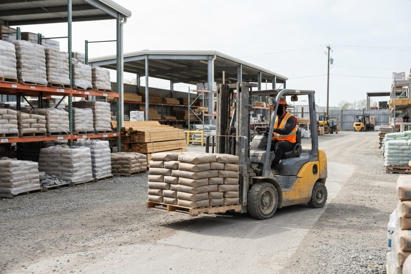 Forklift in supply yard