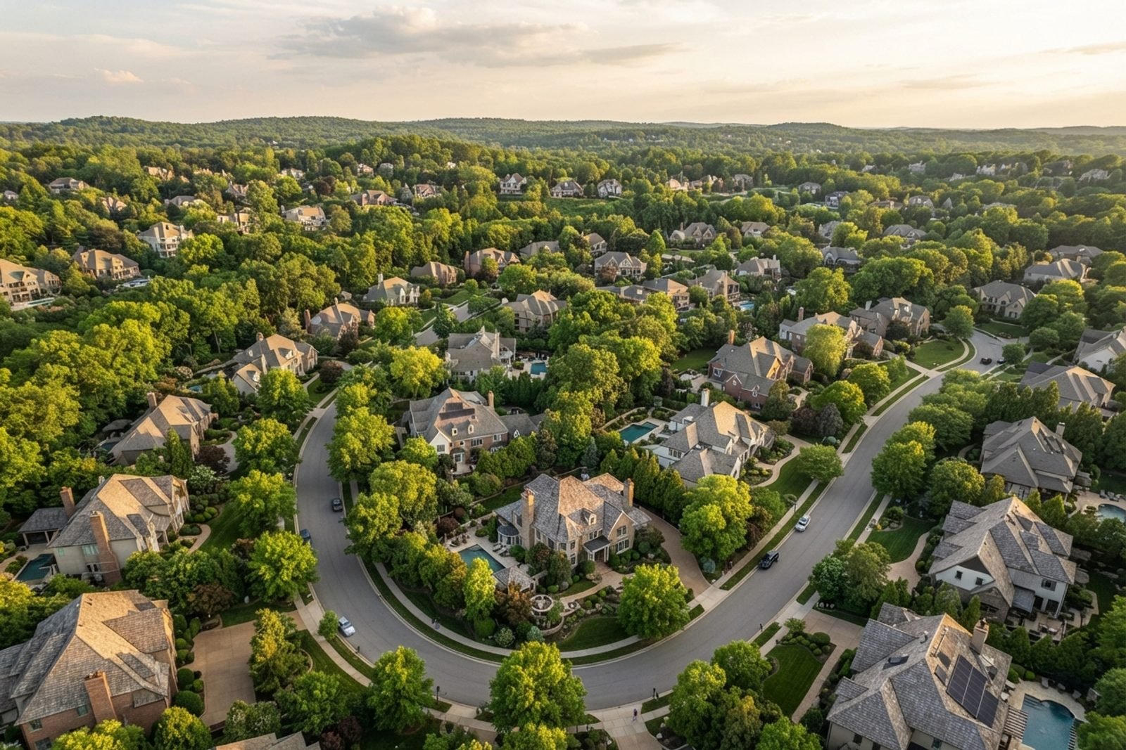 Aerial view of leafy suburb