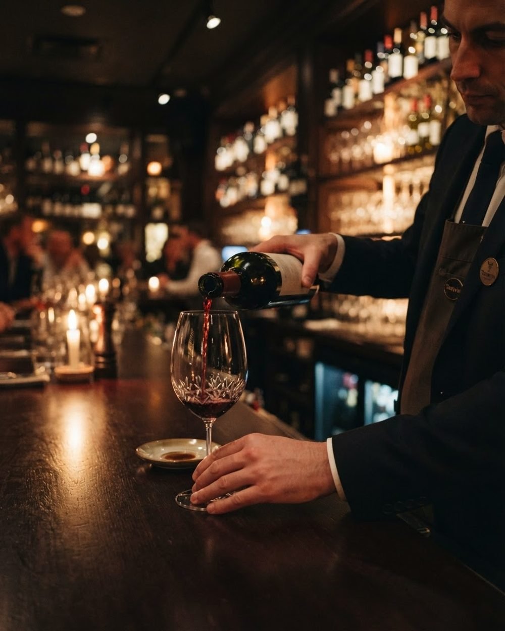 Sommelier pouring red wine