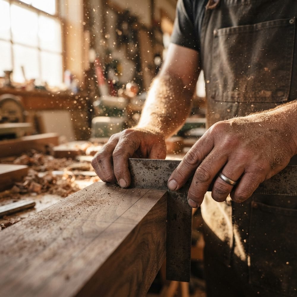 Carpenter measuring walnut