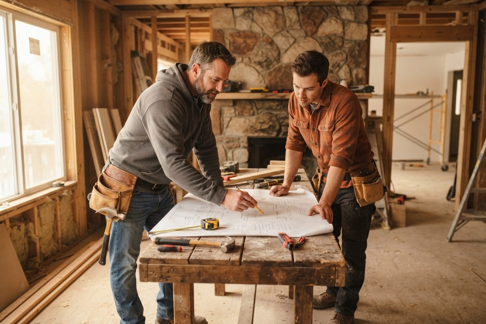 Contractors reviewing plans